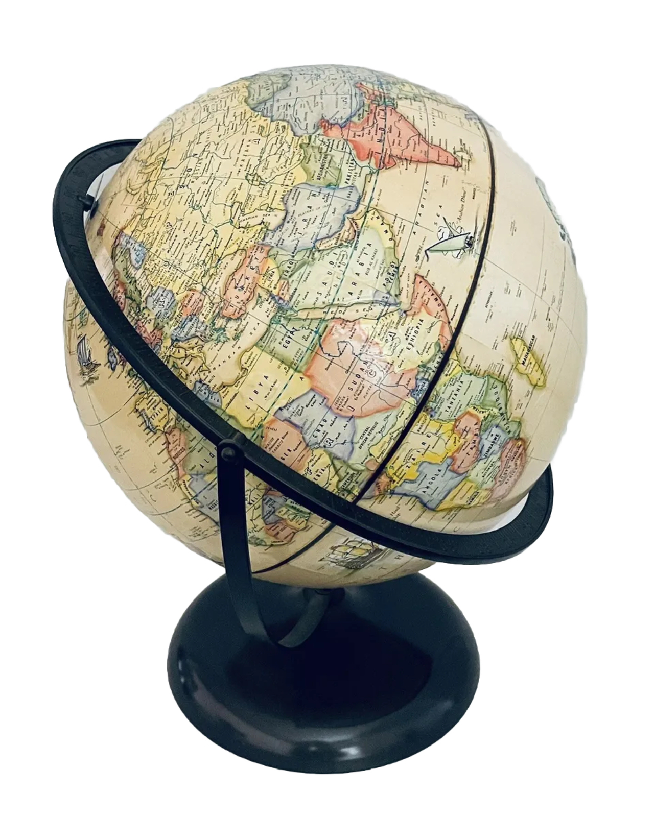 Vintage Rand McNally 12" Raised Nautical Theme Globe Art Deco Metal Base