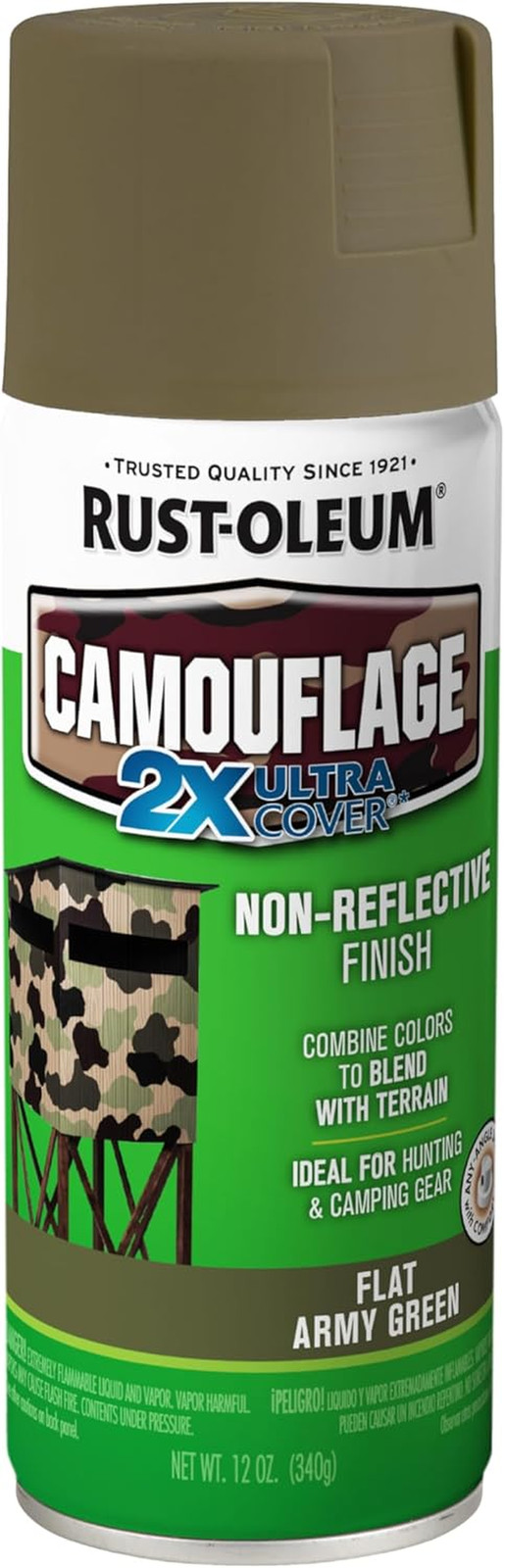 279176 Camouflage 2X Ultra Cover Spray Paint, 12 Oz, Army Green