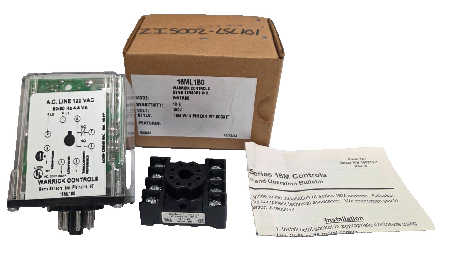 New Warrick Gems 16MLB0 Control Relay, Inverse, 10K, 120V 8-Pins, Liquid Level
