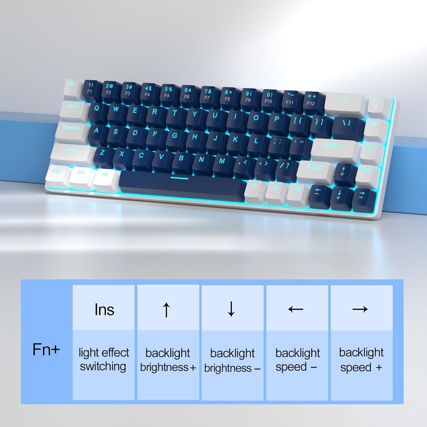 68 Keys Ergonomic Mechanical Keyboard with Blue Switch - Ideal for Gaming