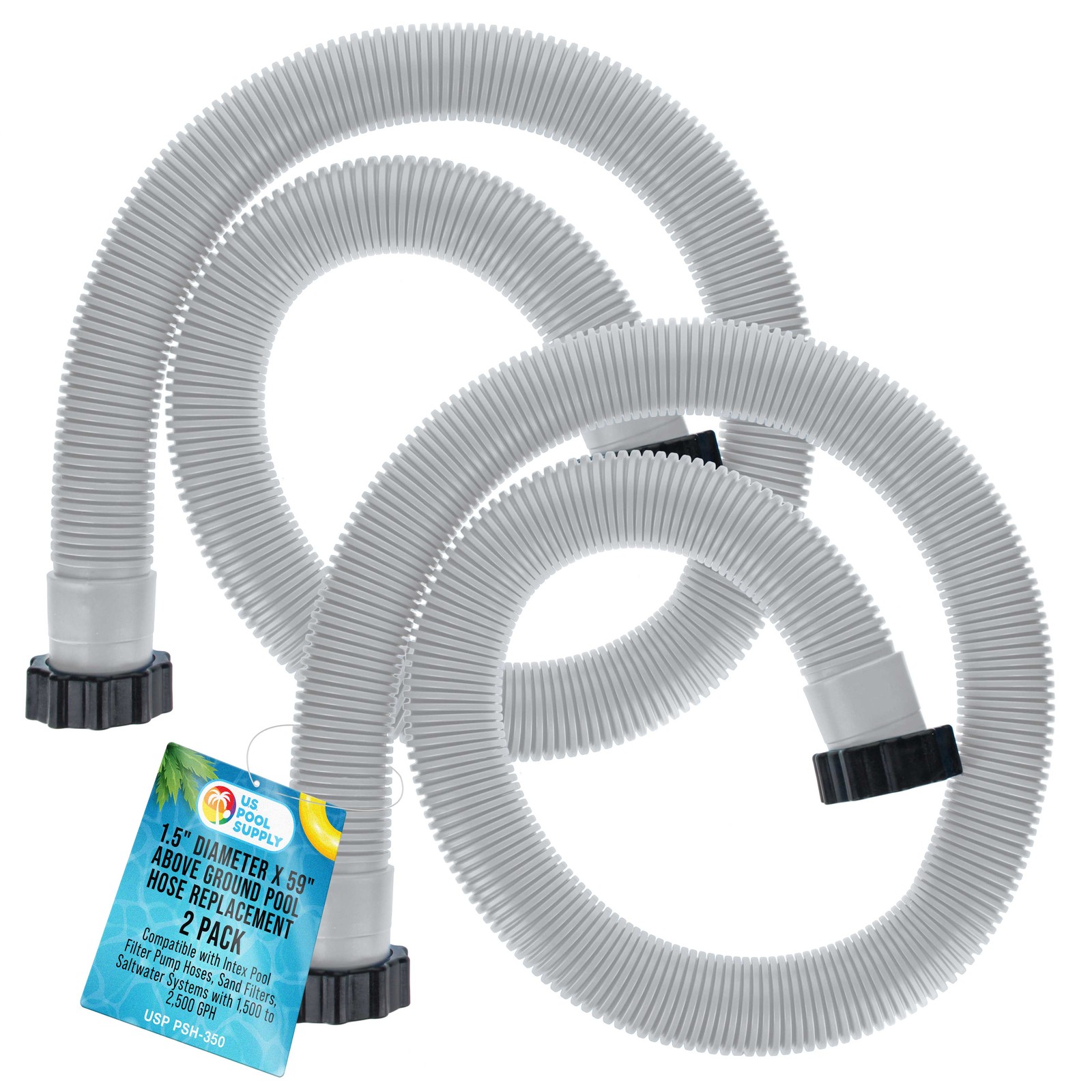 U.S. Pool Supply Above Ground Pool Hose Replacement 1.5" Diameter x 59", 2 Pack