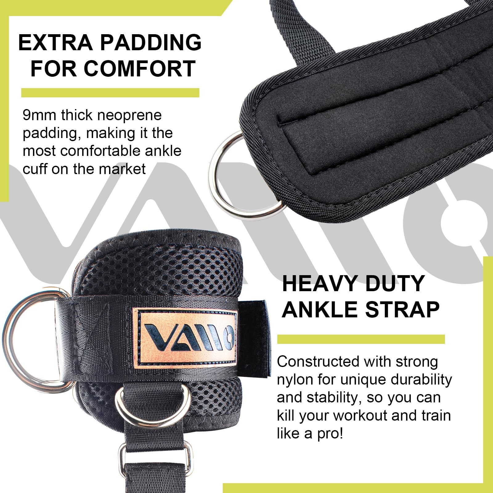 Adjustable Neoprene Ankle Straps for Cable Machines - 5 D-Ring Design