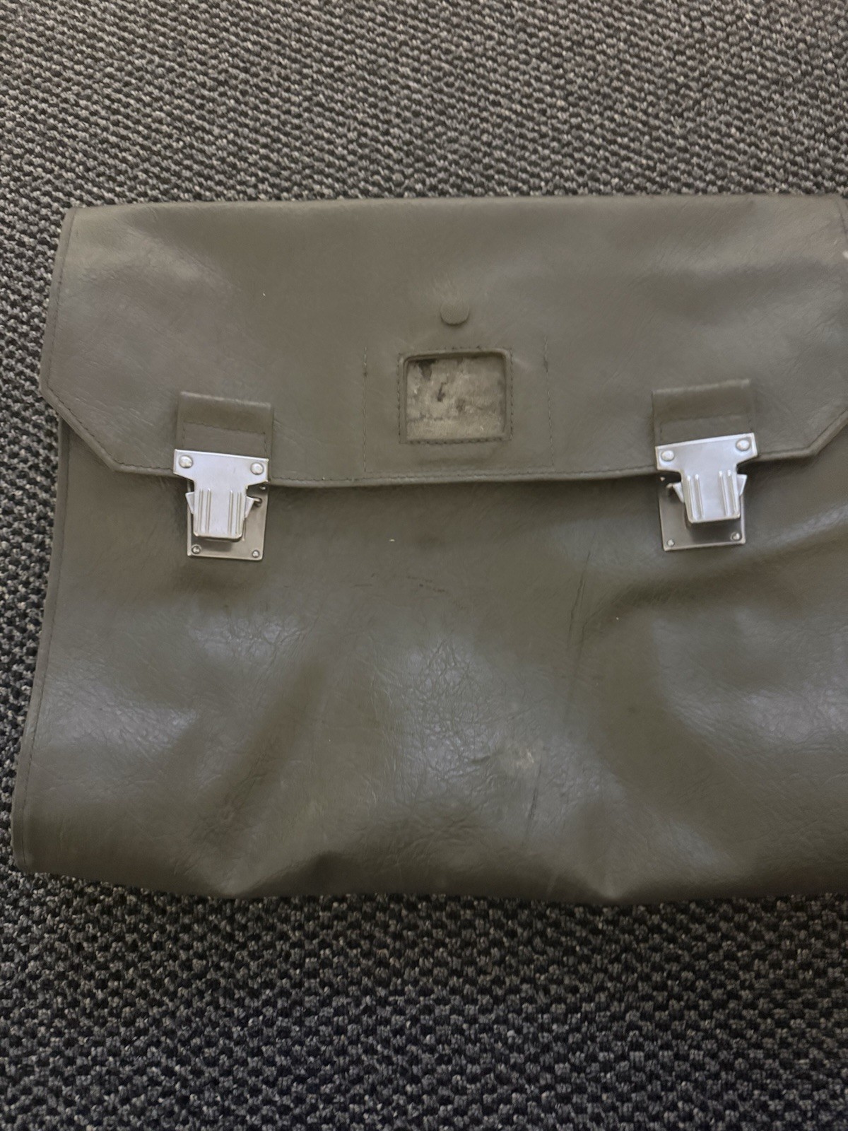 Vintage Swiss Army Military 1970s Leather Satchel Bag Army Green 16”x 14”
