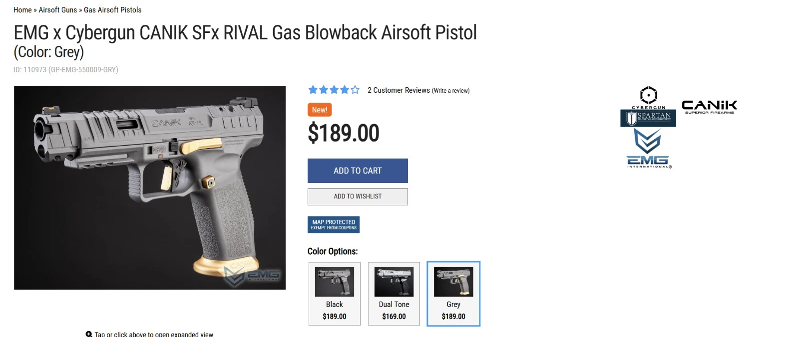 EMG x Cybergun CANIK SFx RIVAL Gas Blowback Airsoft Pistol (Color: Grey)