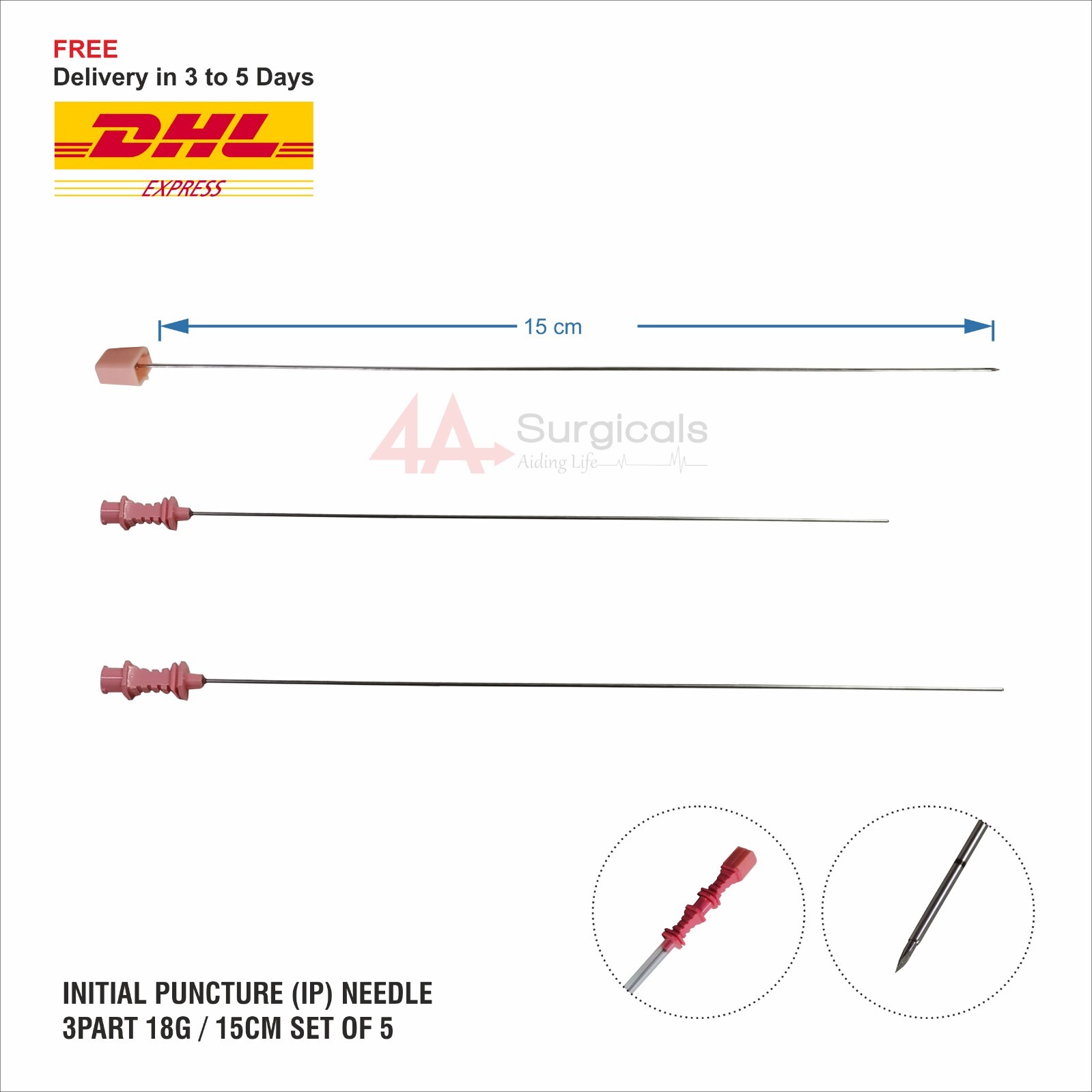 4A Initial Puncture (IP) Needle  3part 18G / 15cm ( Set of 5)