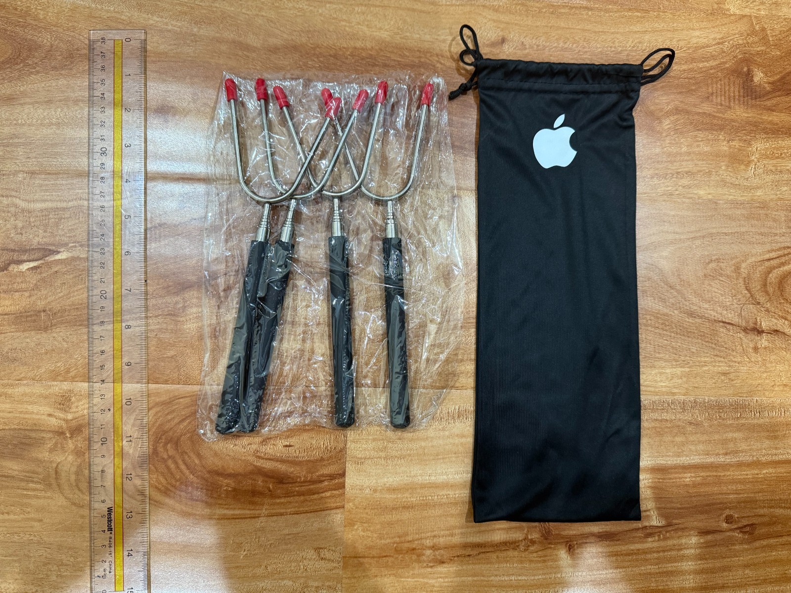 Set of 4 metal skewers (9") in apple logo bag - Brand New, Free shipping
