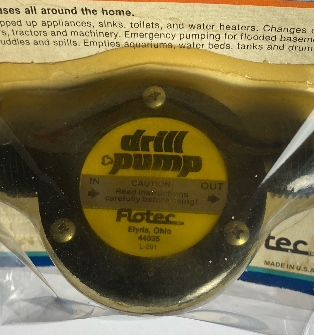 Vtg Flotec Drill Pump Unit Hose Connections L-201 USA NOS Elyria Ohio