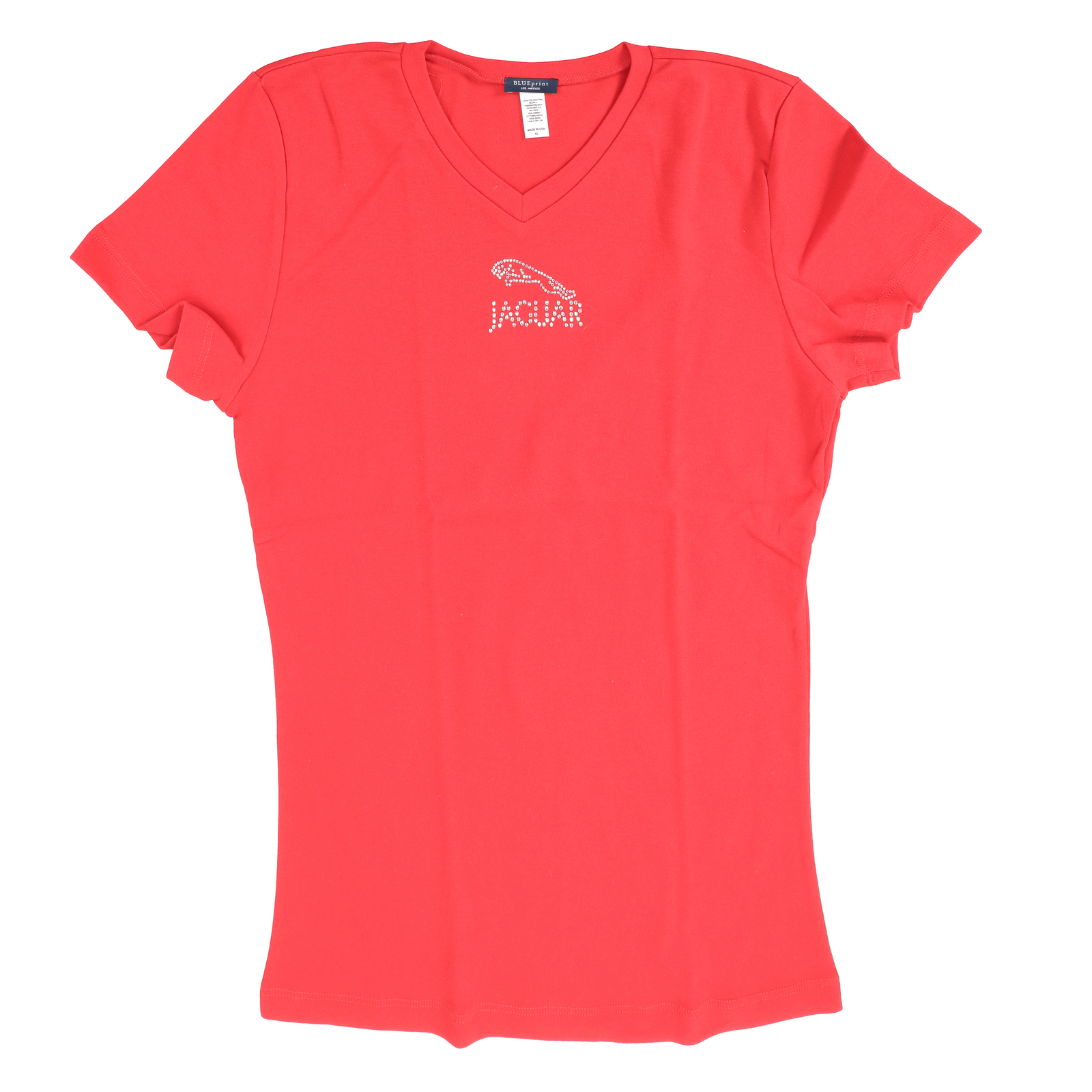 Genuine Jaguar Womens Red Jaguar Studded V-Neck Tee Shirt Extra Large VTREDJAGXL