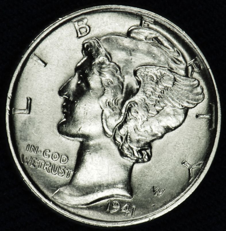 1941-p Mercury Dime. 80% Full Horizontal Separated Bands. BU (Inventory A)