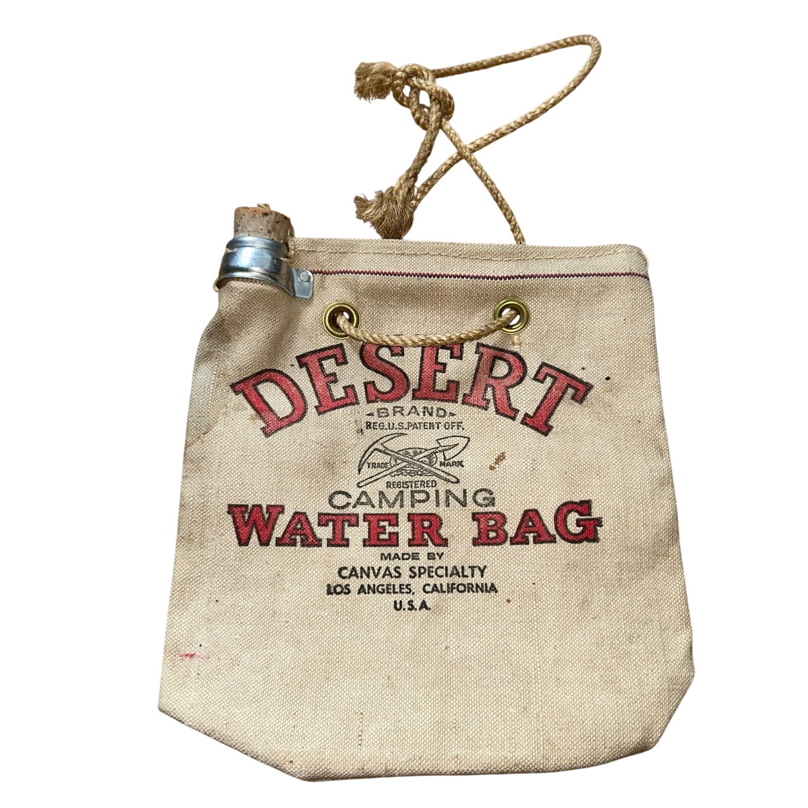 Vintage Desert Brand Camping Water Bag USA Los Angeles CA Canvas