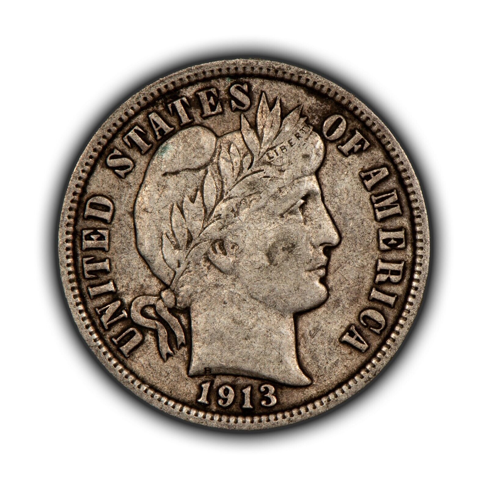 1913 10c Barber Silver Dime - Luster - XF - SKU-E0551