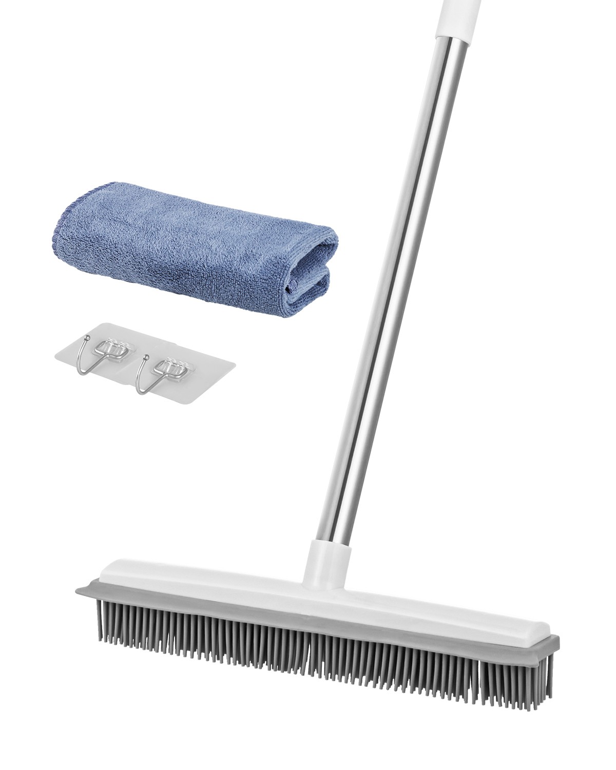 Pet Hair Removal Broom 58.46 in Adjustable Long Handle Pet Hair Rubber Broom