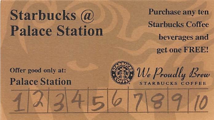 Palace Station Casino - Las Vegas, NV - Vintage Paper Starbucks Punch Card/Blank