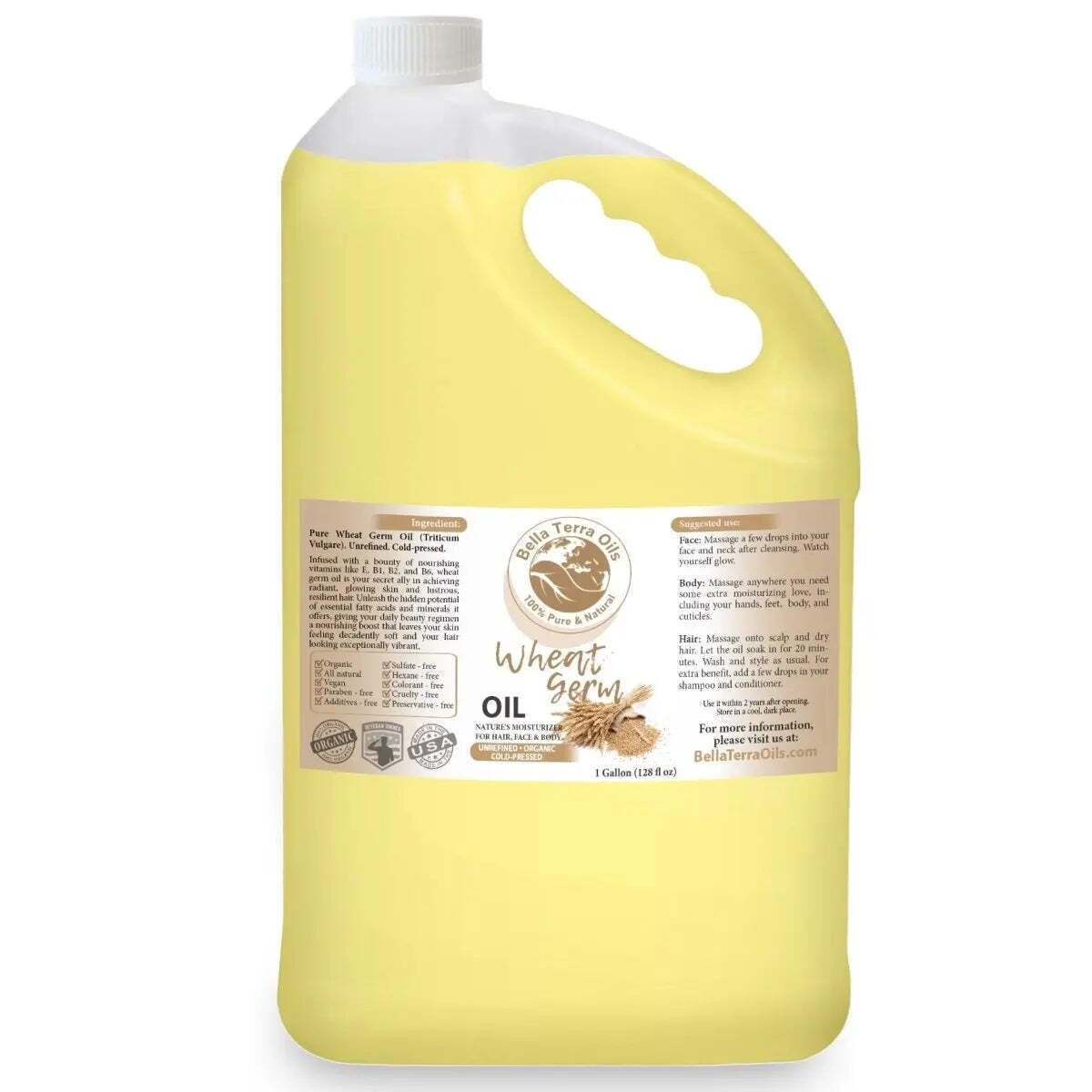 Organic Cold-Pressed Wheat Germ Oil 100% Pure Skin Hair Face Anti-Aging