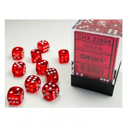 Dés - 12 MM - Translucide Rouge/Blanc ( Ensemble de Dés 36 X W6)
