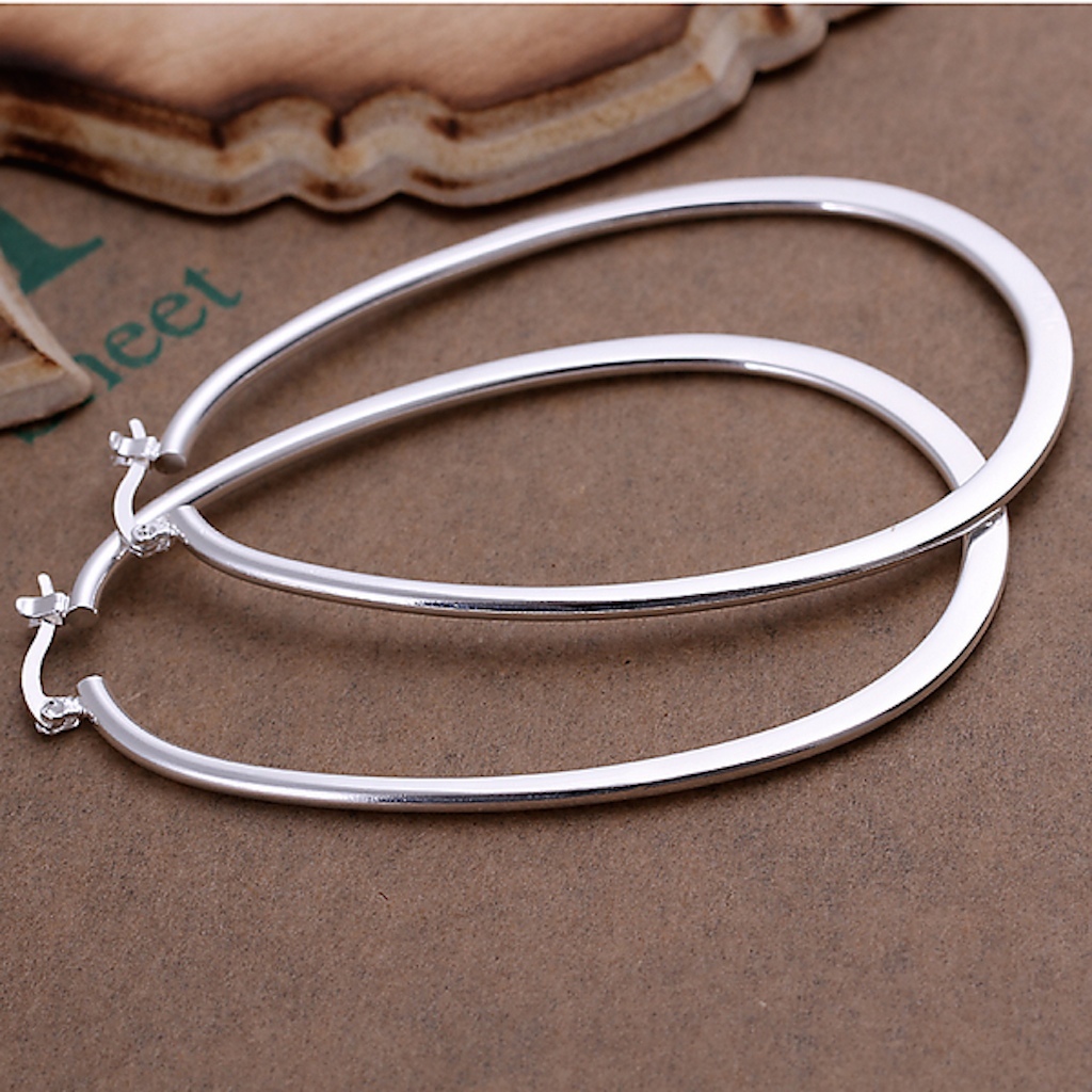 925 Sterling Silver Hoop Pierced Earrings 2.7" inch L1