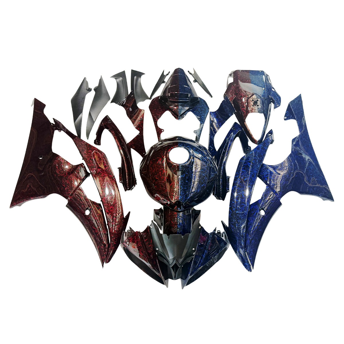 Red Blue Forged Fiber Effect Fairings Kit for Yamaha YZF R6 2008-2016 Bodywork