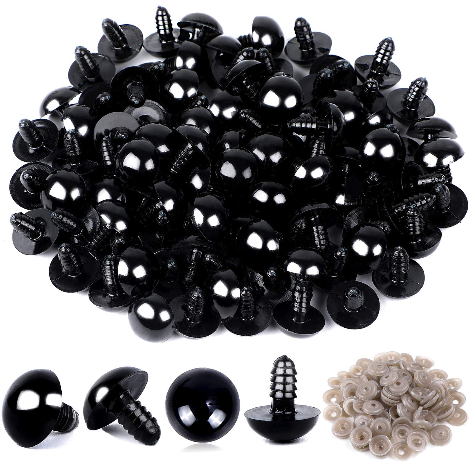 120 Pack Plastic Safety Eyes with Washers for Crochet Craft Projects