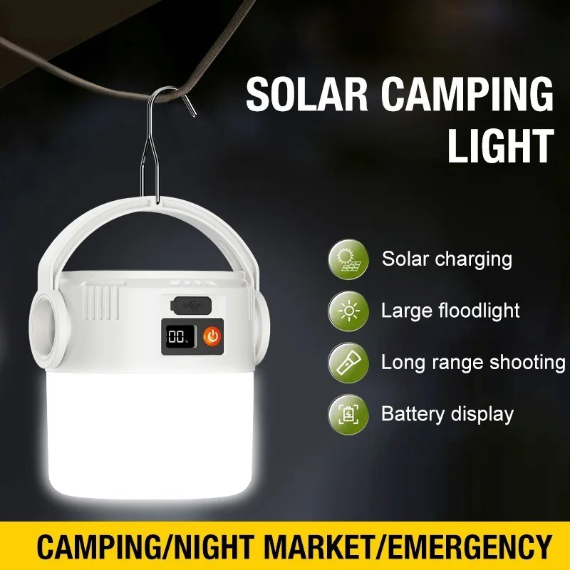 Solar Rechargeable LED Camping Lantern USB Flashlight Emergency Tent Light
