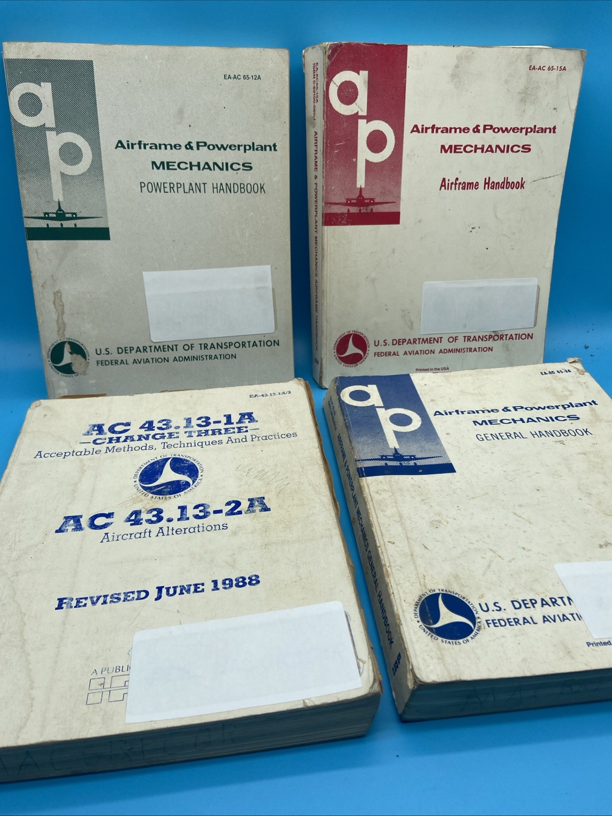 1970s-80s FAA Airframe & Powerplant Mechanics Handbook Set AC 43.13-1A 65-9A 12A