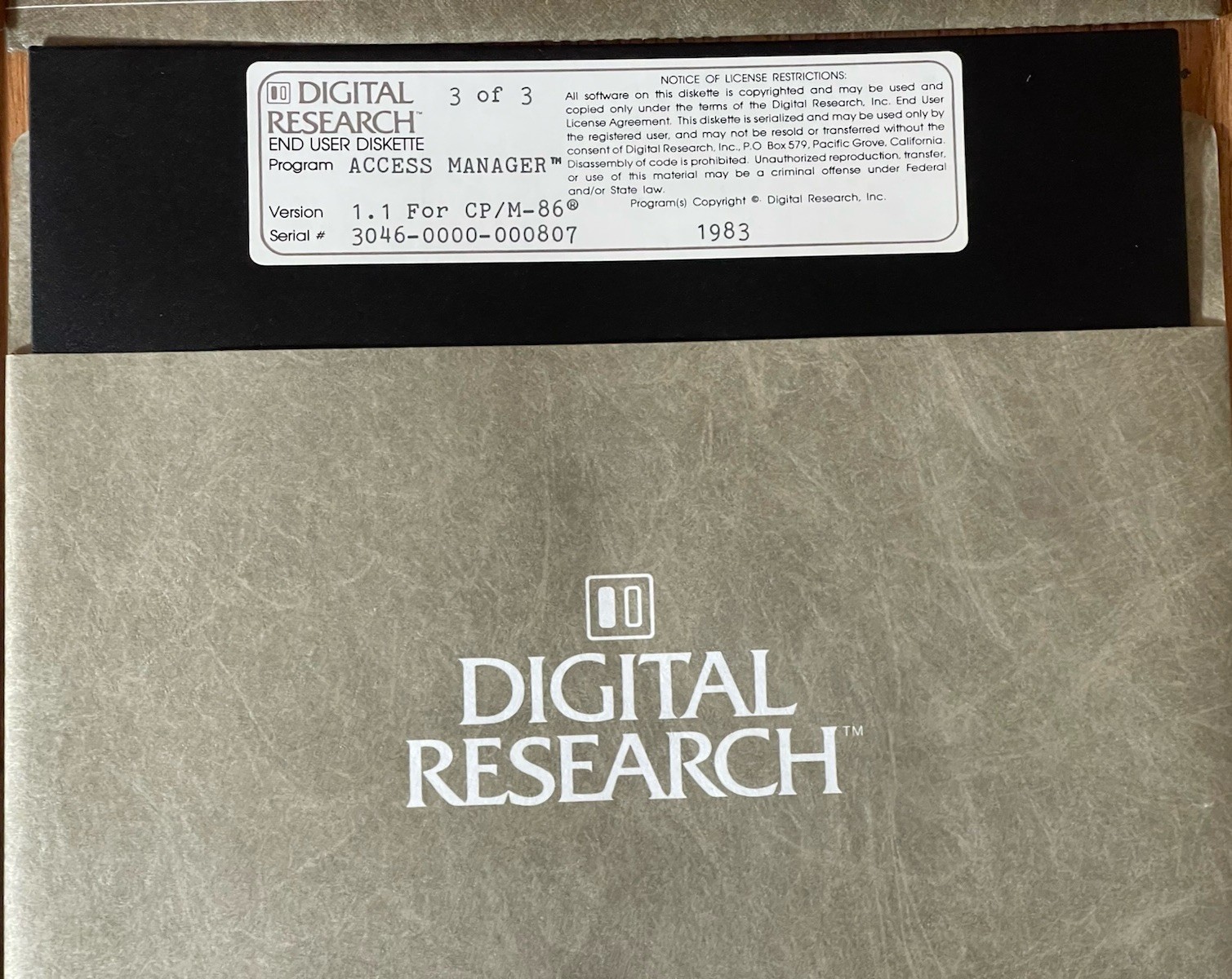 Rare Digital Research 1983 Access Manager CP/M-86 1.1 Disk Set Programmer Guide