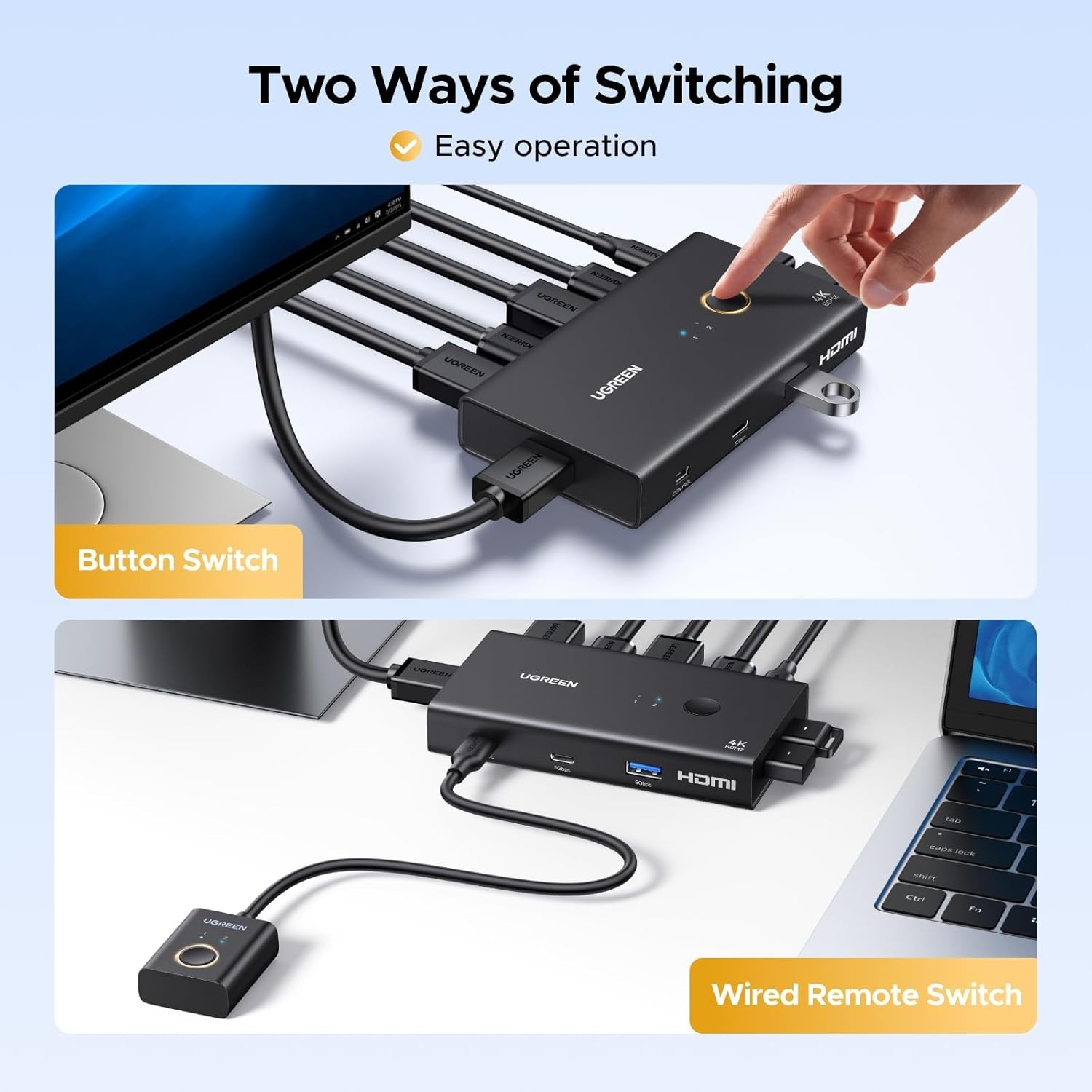 Driver-Free HDMI KVM Switch - Effortlessly Connect 2 Computers & USB Devices