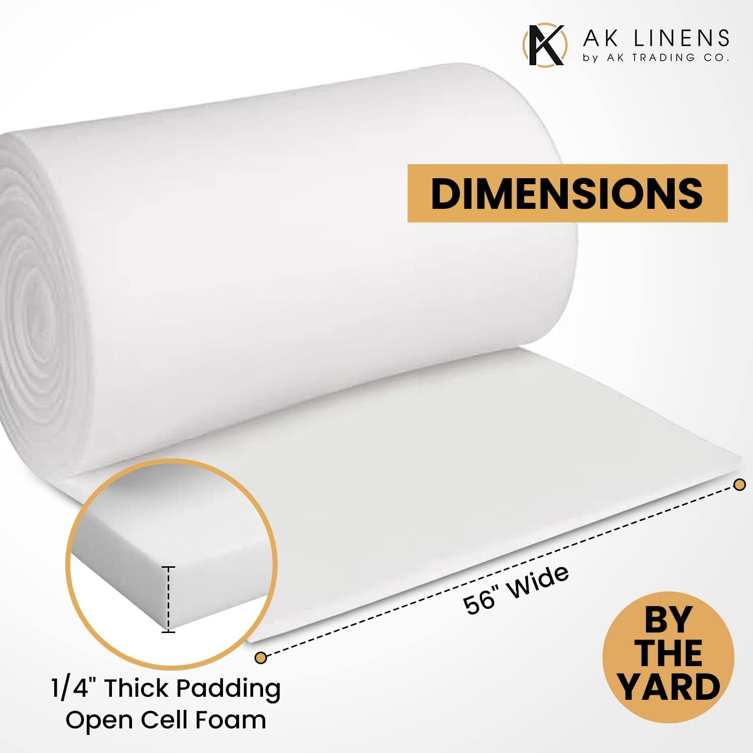 1/4” Thick Open Cell Upholstery Foam Padding – 56” Wide – by The Yard – Soft