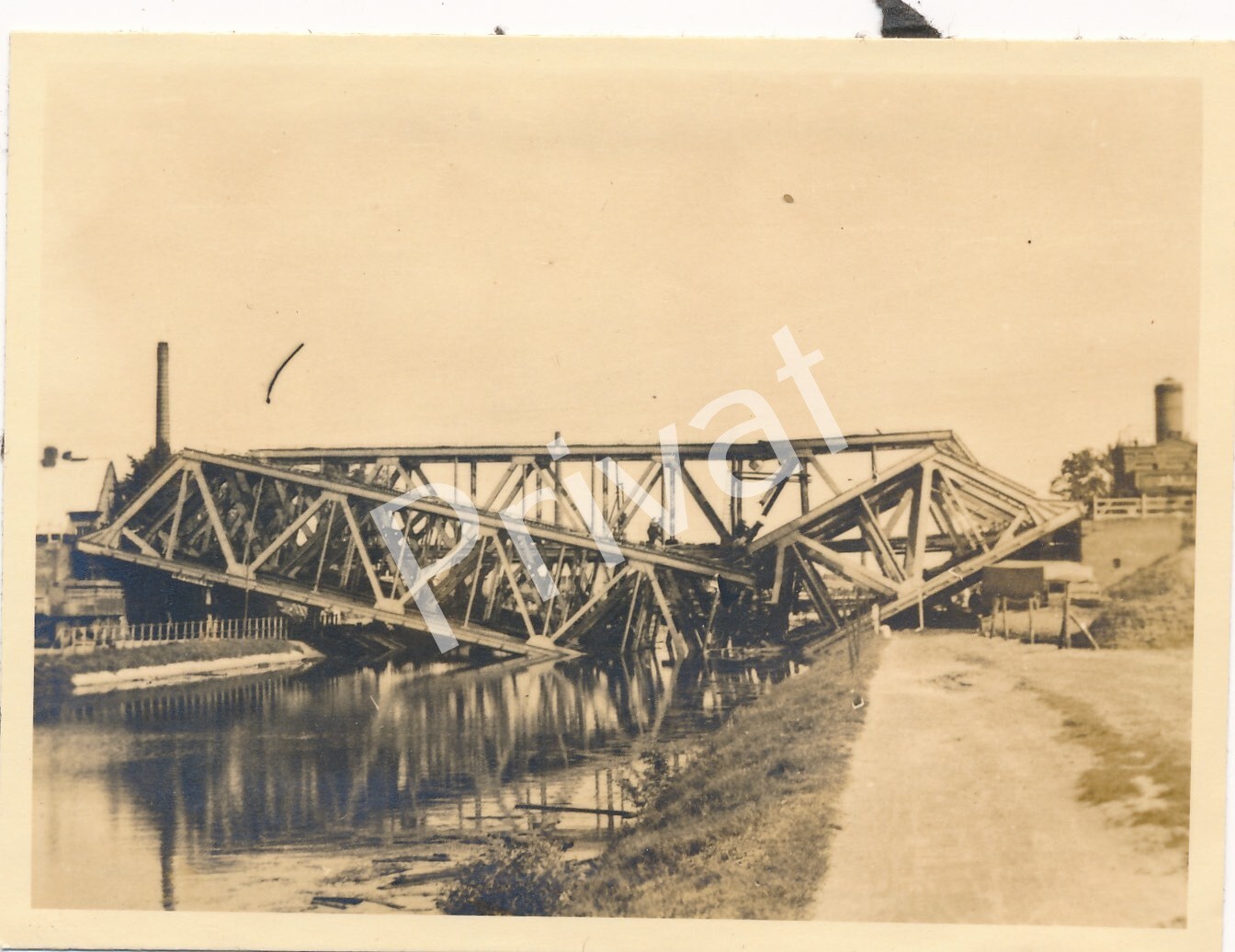 Photo WW II Destroyed Bridge Canal France L1.85