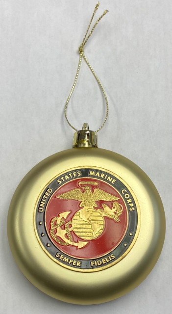 USMC United States Marine Corps 3" Gold Ornament w 2" Emblem
