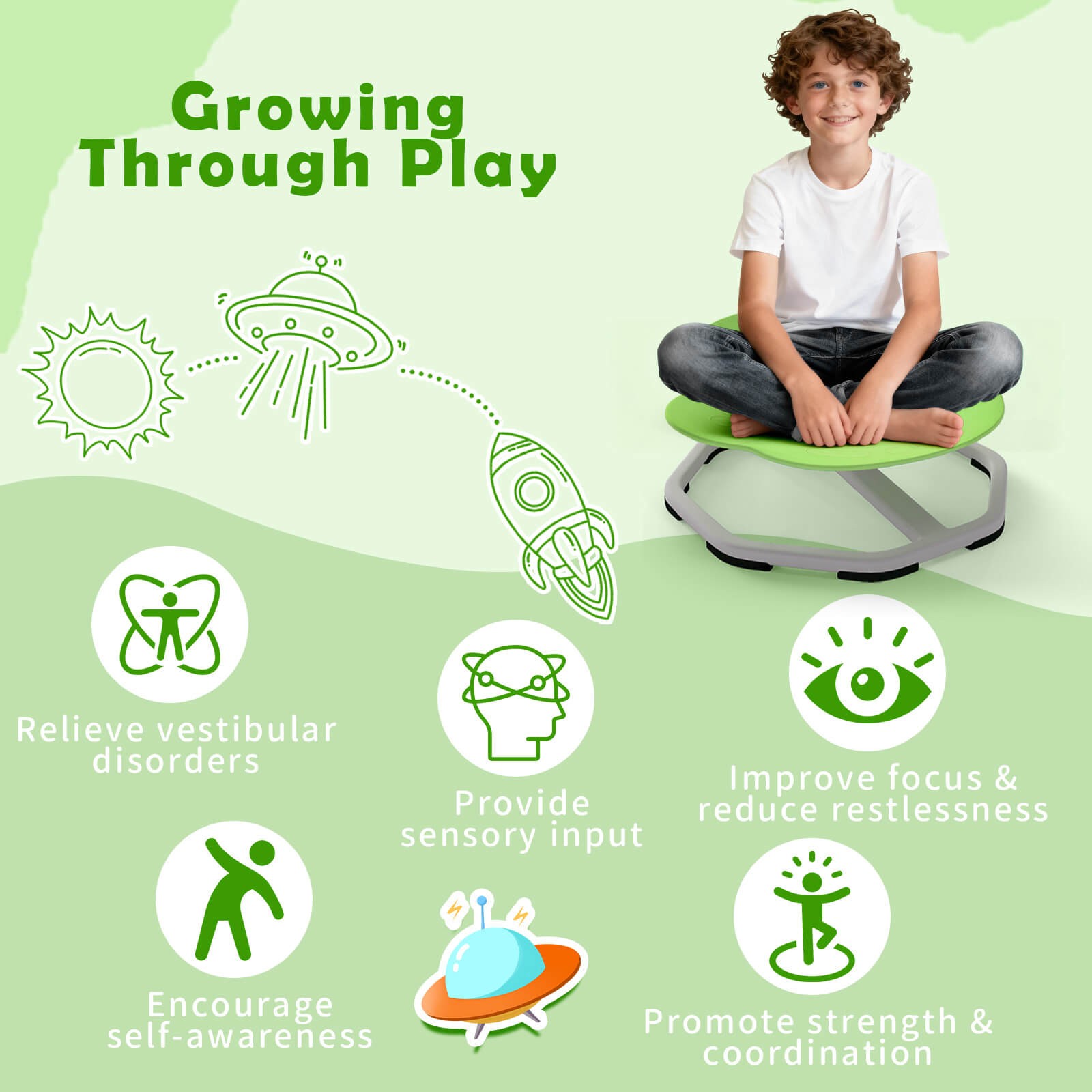 Kids Sensory Swivel Chair w/Non-Slip Metal Base for Autistic Kids Indoor Outdoor