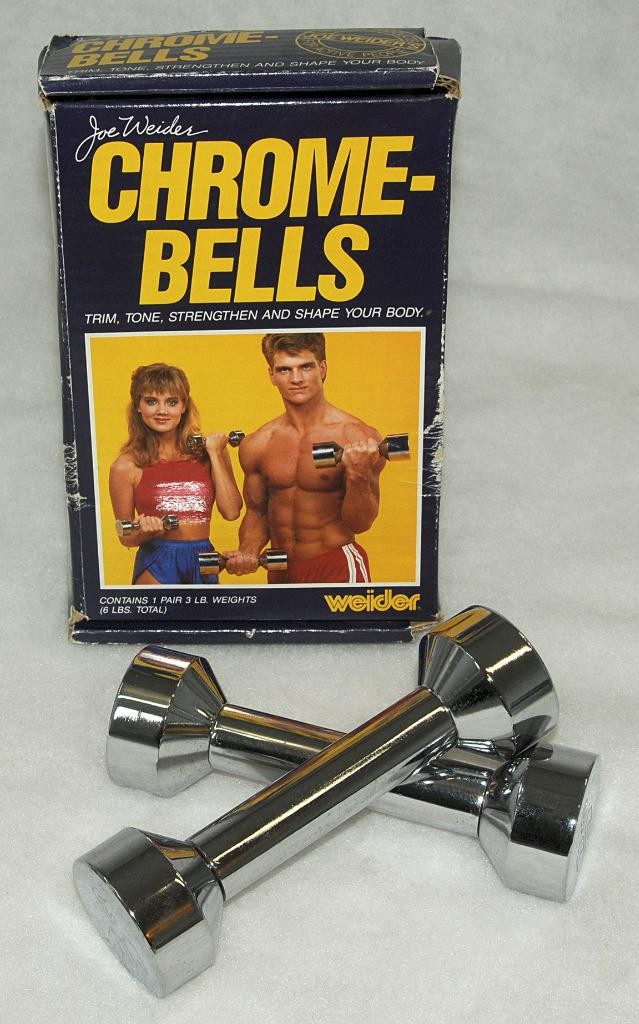 Joe Weider ~ Vintage - 3 lb Chrome Dumbbell SET of 2  w/ Original Box Fitness