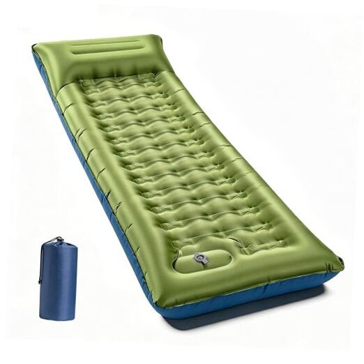 Camping Sleeping Pad, Extra Thick 6 Inch Camping Mat with Built-in Green+blue