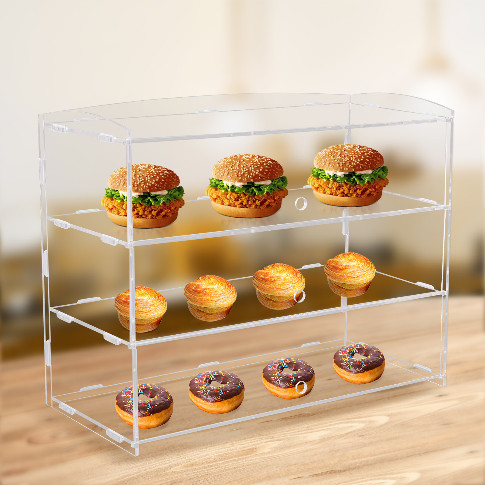 3 Layer Acrylic Display Case Bakery Retail Display Counter Cabinet Showcase