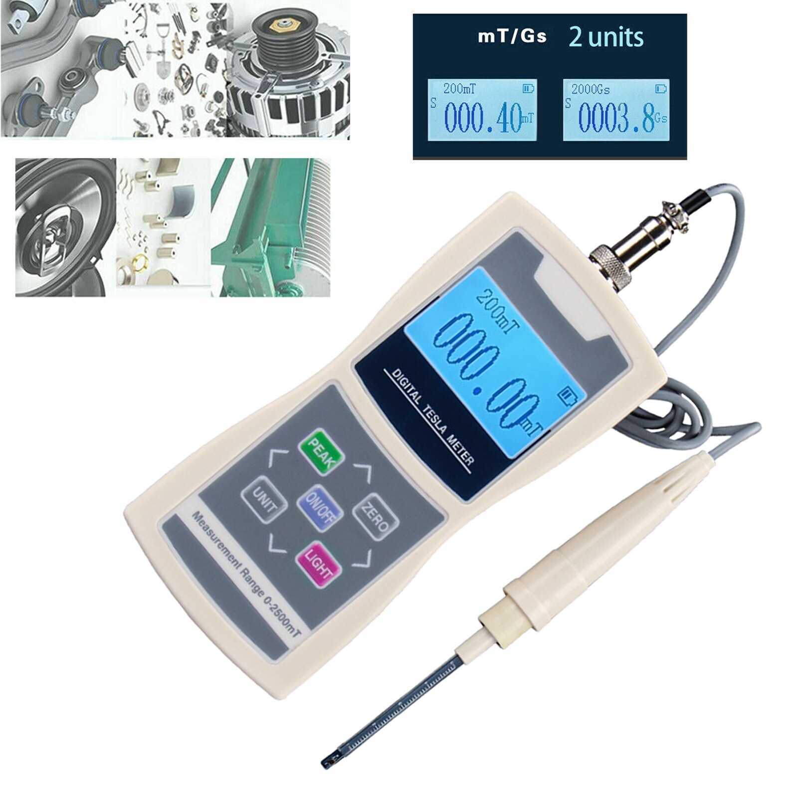 Digital Gauss Meter Magnetic Field Tester W/ Multiple Surface Hall Probes