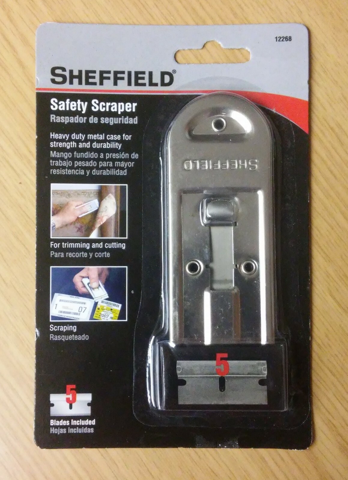 Sheffield Safety Scraper Heavy Duty Metal Case Includes 5 Blades GSN-12268 - New