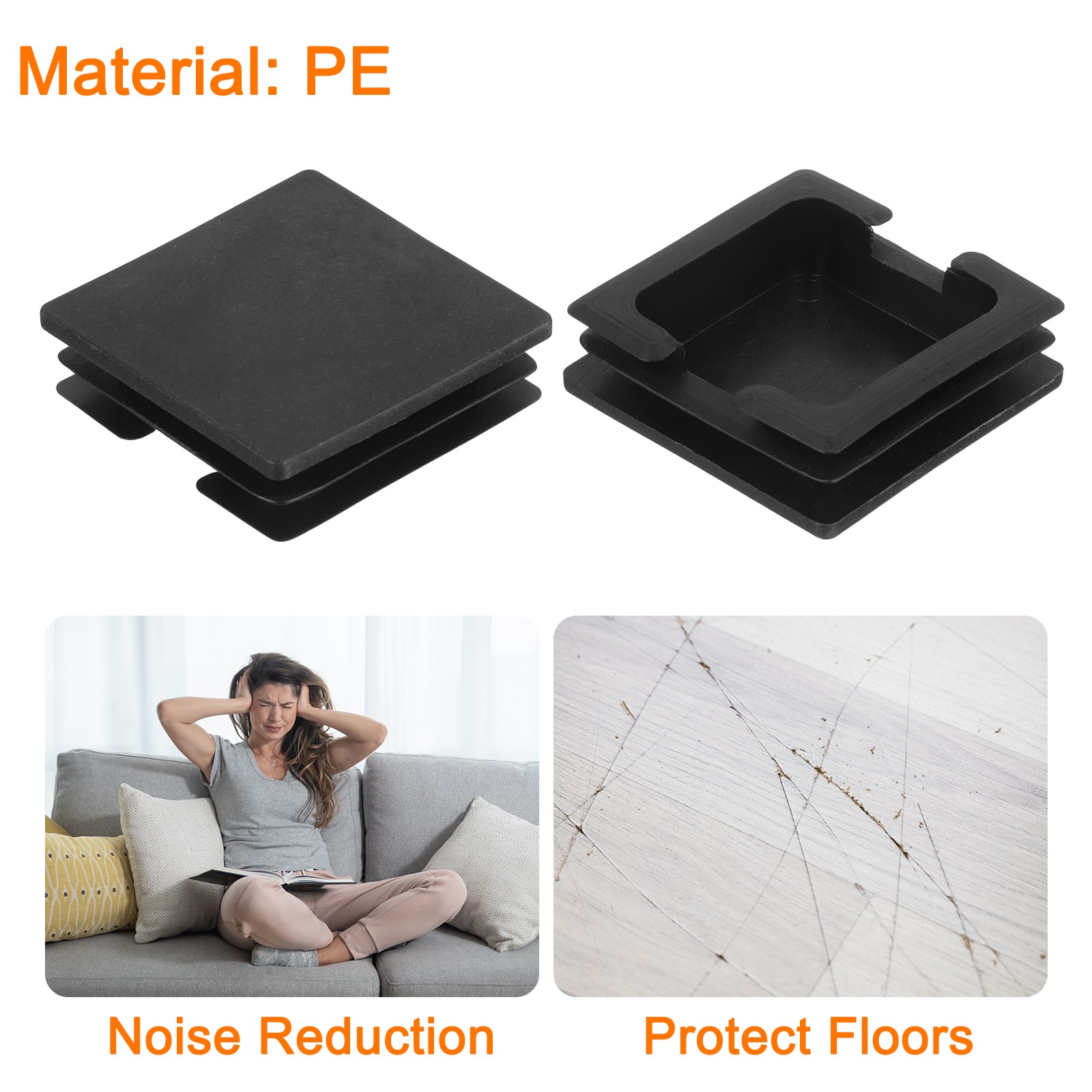 3Pcs Square Plastic Plug Insert, 2.95" x 2.95" Black Plastic Plugs End Cap