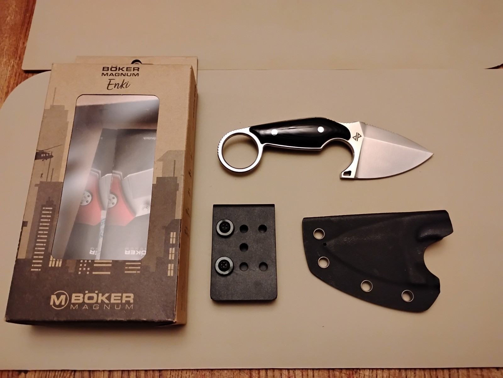 Boker Enki Fixed Blade Knife  Micarta Handle 2.4" Stainless Blade Kydex Sheath