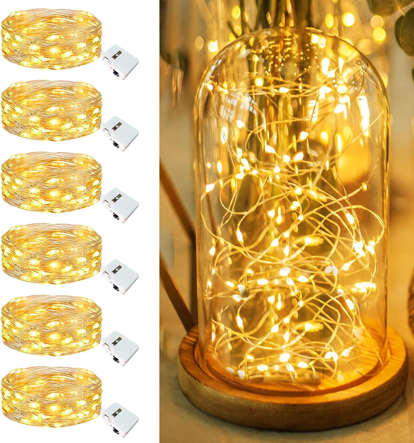 6 Pack Fairy Lights Battery Operated - 7Ft 20 Led Twinkle Lights 3 Modes, Bulk M