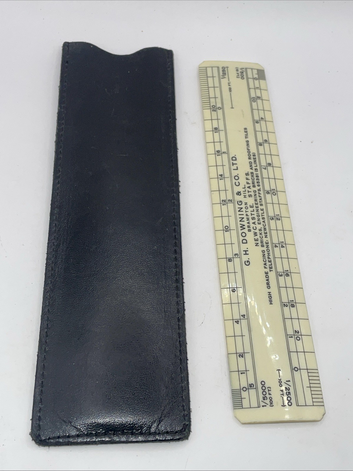 Vintage 1940s G.H. Downing Architect Scale Rule Map Measuring Tool Leather Case