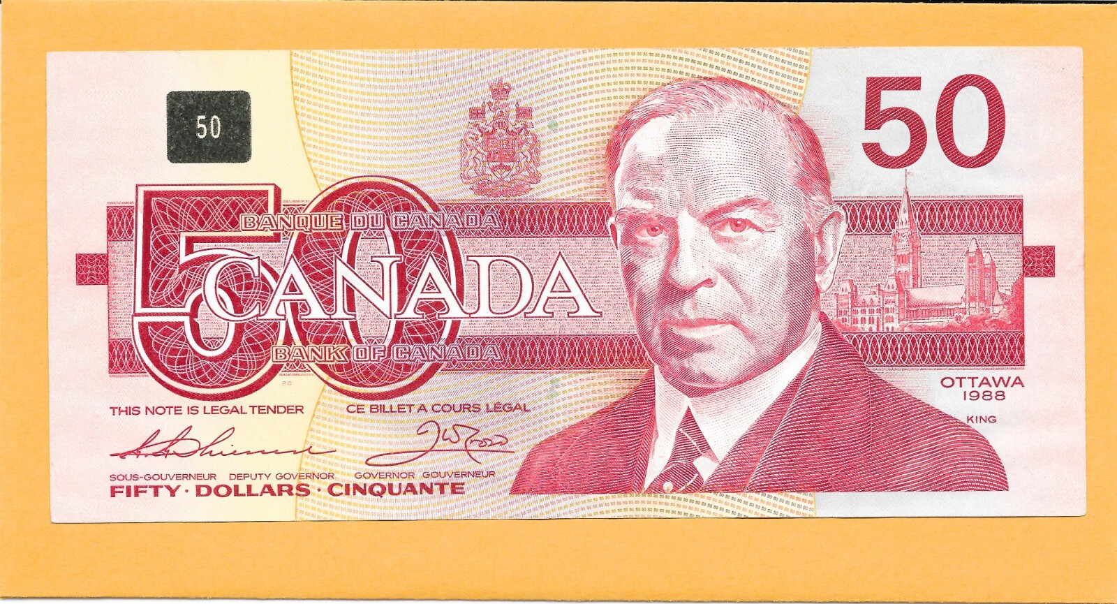 1988 REPLACEMENT CANADIAN 50 DOLLAR BILL EHX282917 VERY NICE CRISP (CIRCULATED)