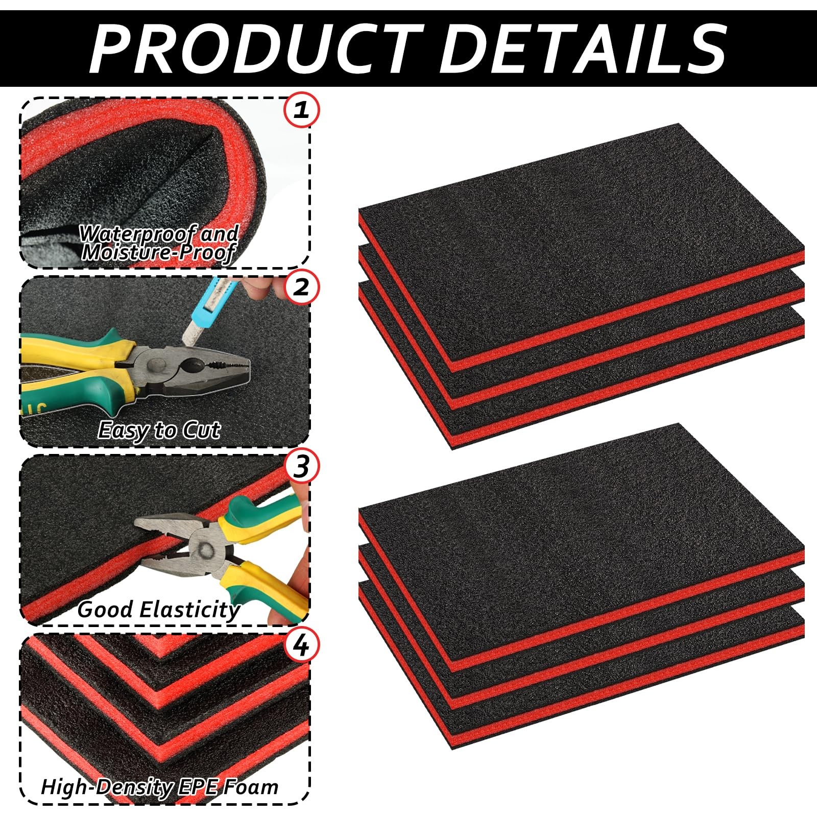 6 Pack Tool Box Foam Inserts for Cases 18 x 12 x 1 Inch Polyethylene Storage ...
