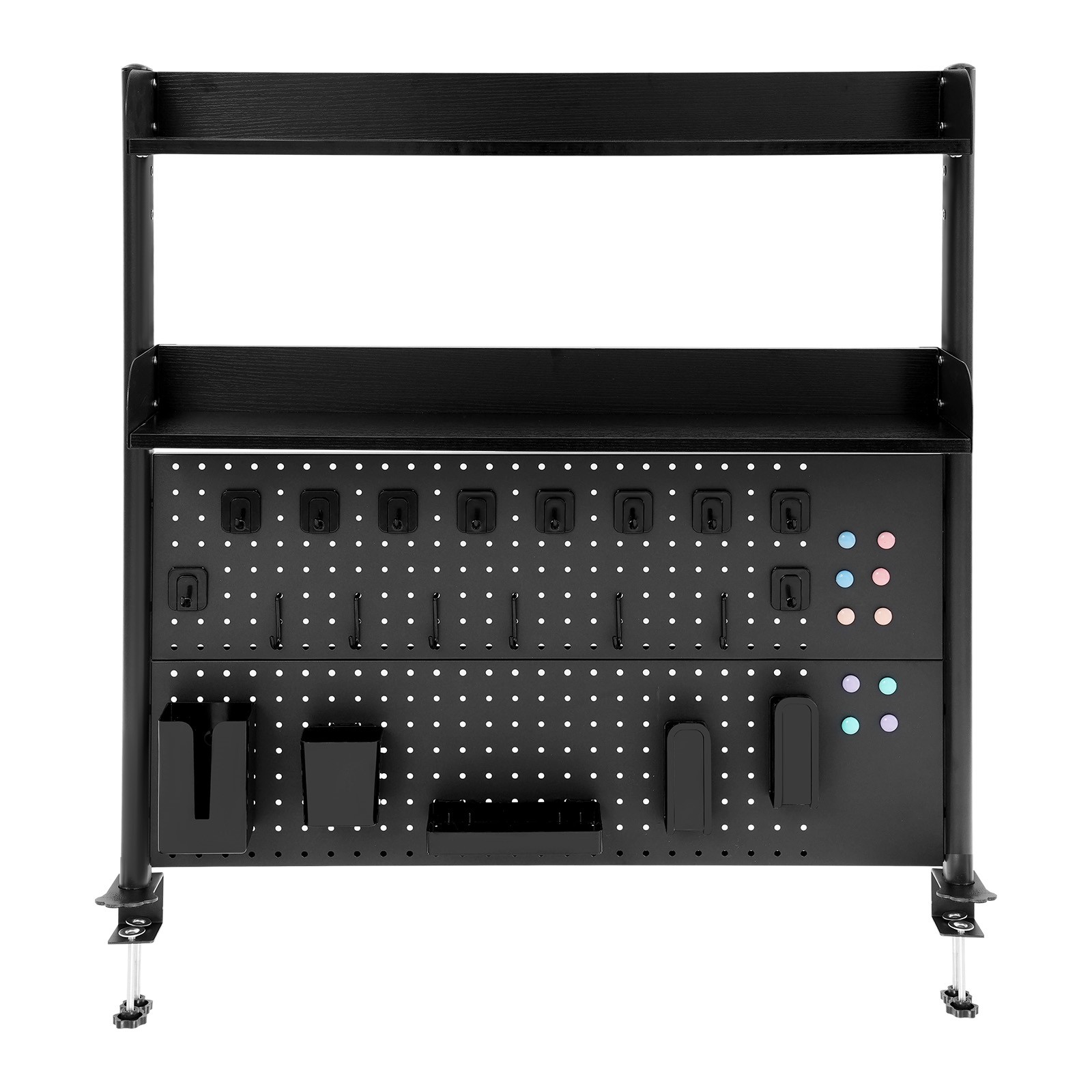Premium Black Desktop Bookshelf with Adjustable Shelves & Pegboard Organizer