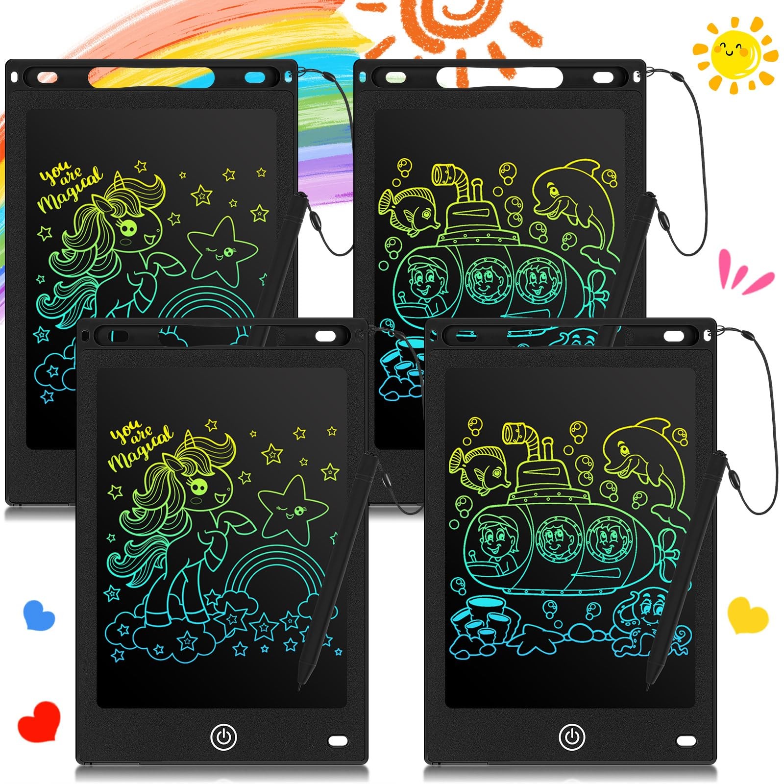 Zonon 4 Pcs LCD Writing Tablet 8.5 Inch Doodle Board Drawing Black