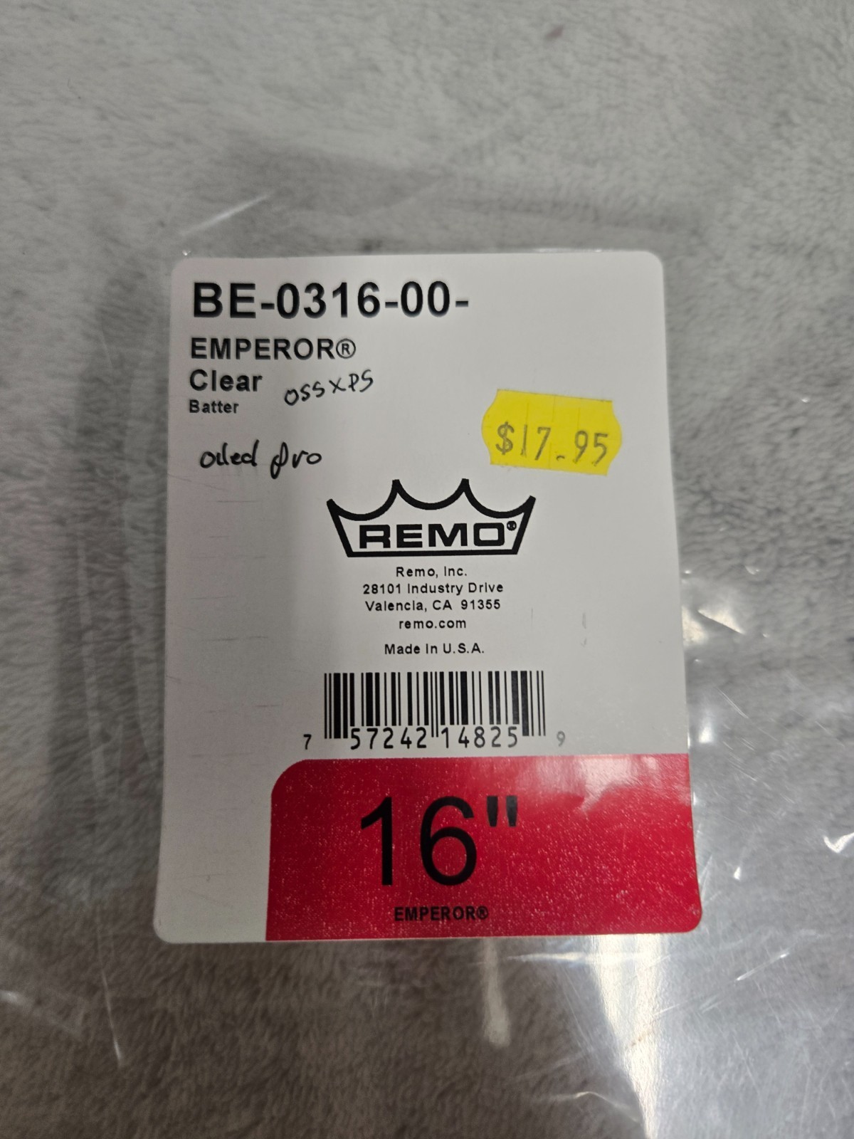 remo emperor clear batter, 16 inch drum head
