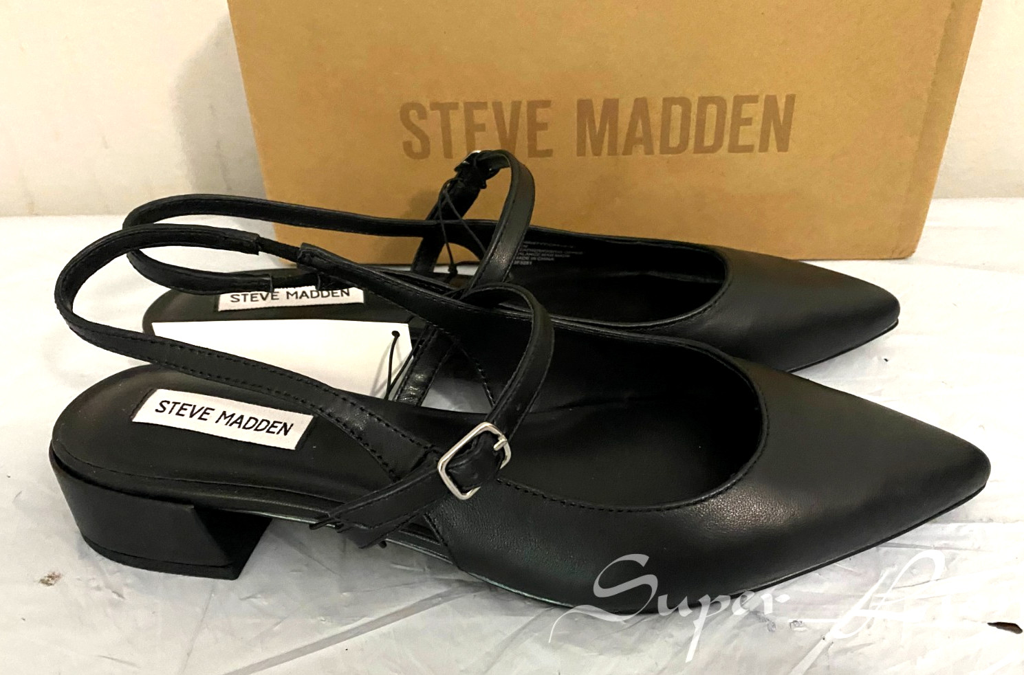 NEW Steve Madden Women's Christy Leather Slingback Casual Flats PICK SIZE BLACK