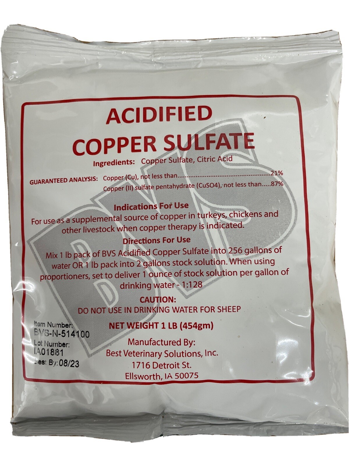 Acidified Copper Sulfate for Sour Crop in Chickens Turkeys & Pigeons (1LB)