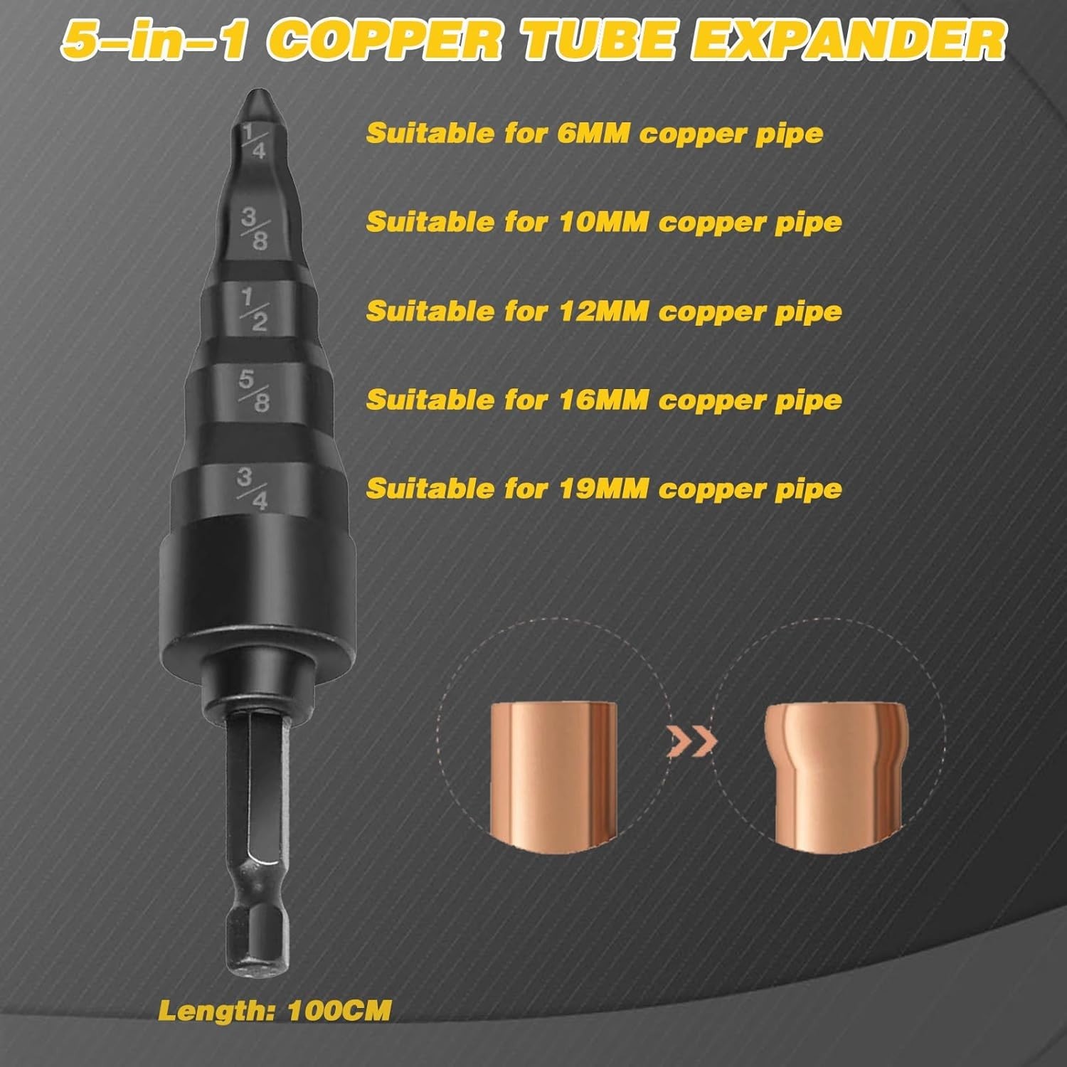 Portable HVAC Copper Pipe 5-in-1 Expander Tool with Multiple Drill Bits