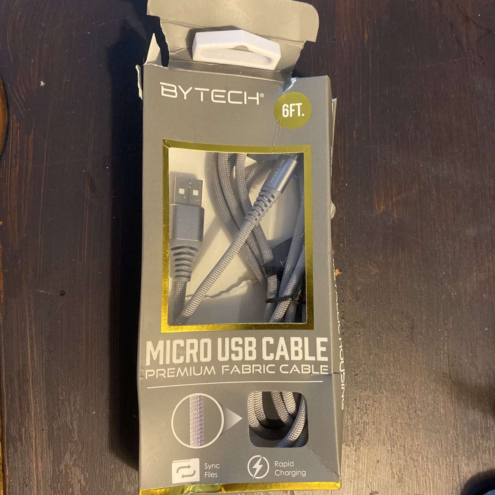 BYTECH , Premium Fabric Metallic Housing 6ft Micro USB Cable , Gray