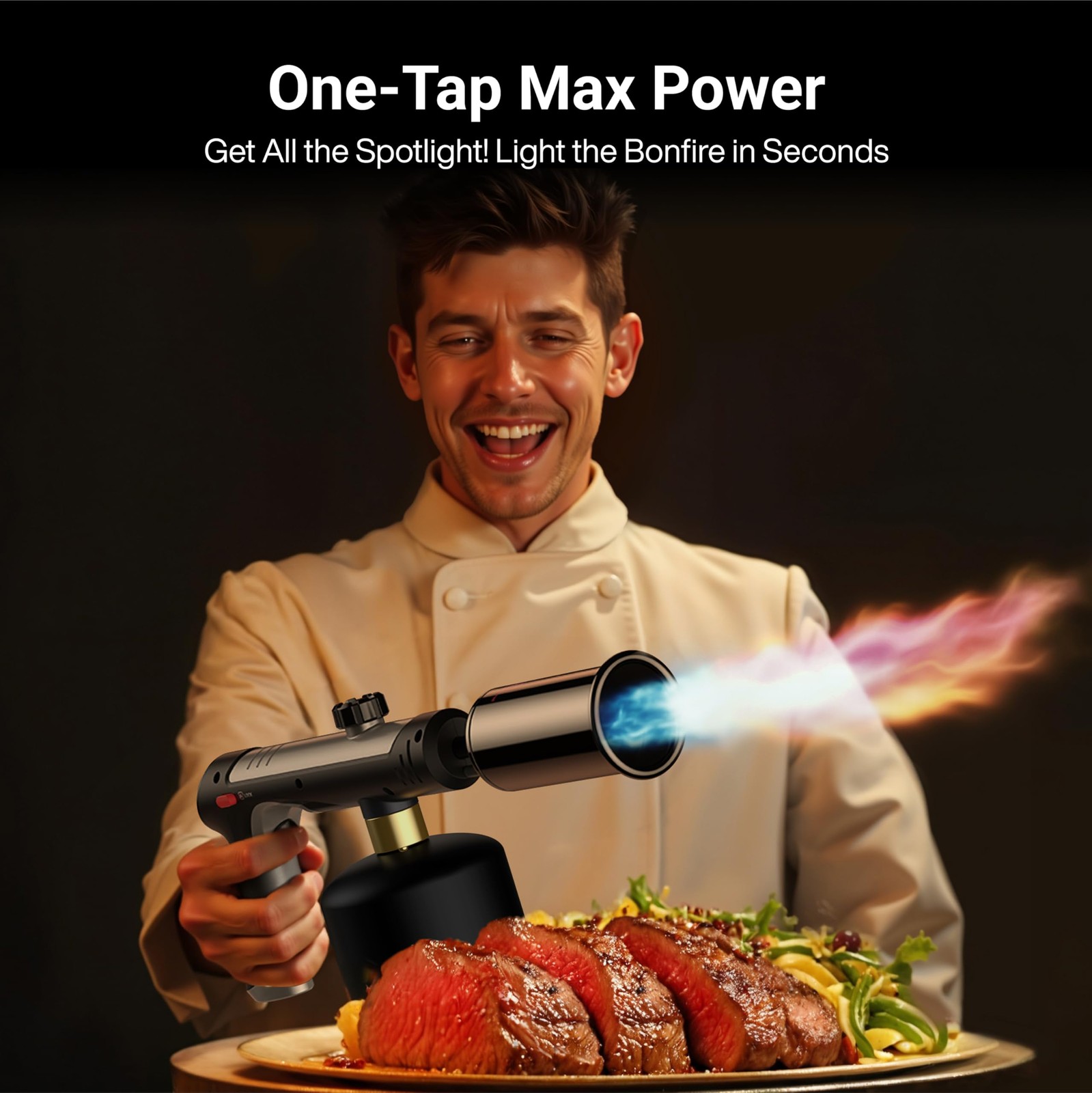 ThermoMaven Propane Torch with One-Touch Max Fire, Cooking Blow Silver