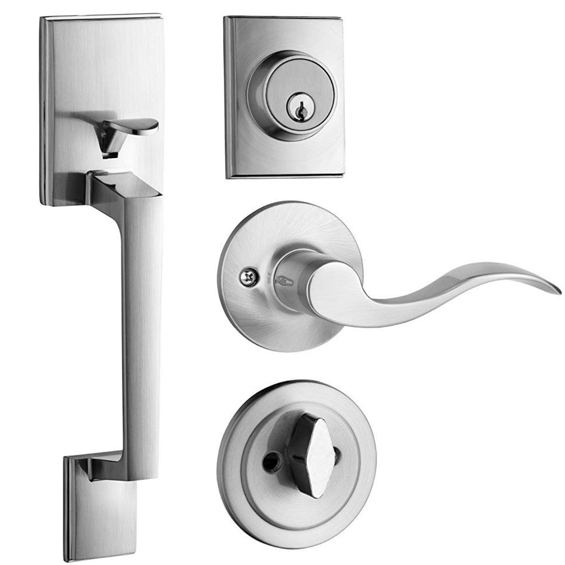Door Handle Lock with Lever & Dead bolt - Satin Nickel